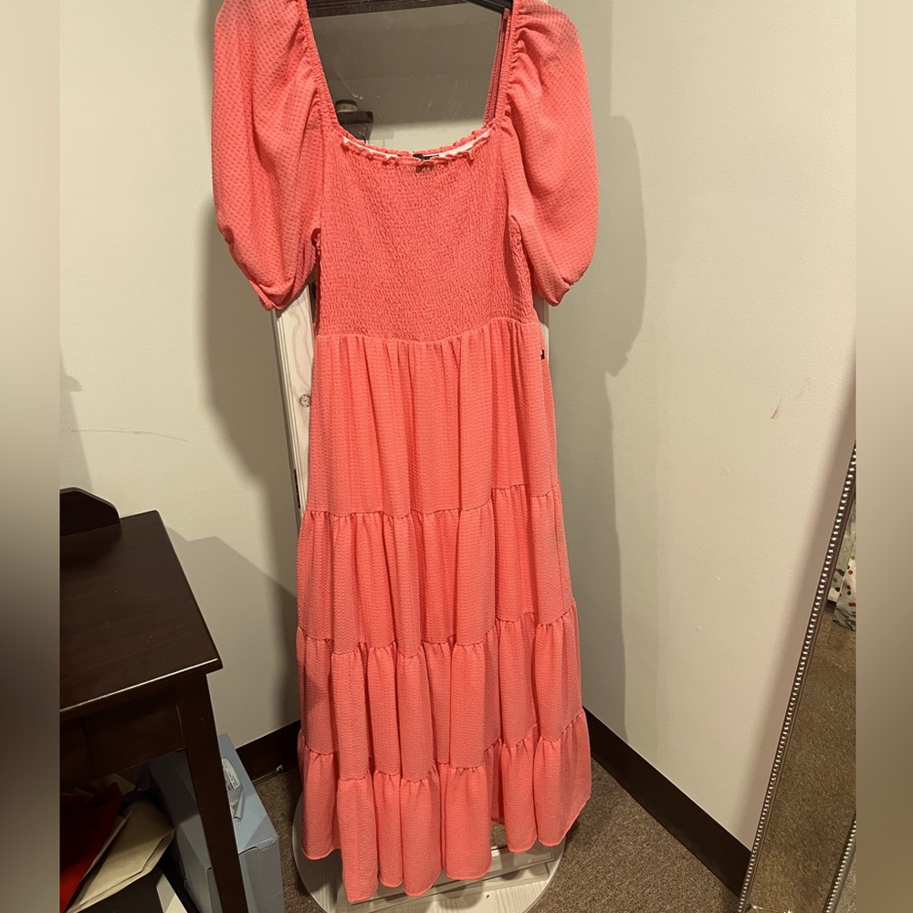 Tommy Hilfiger coral/pink midi dress, size M